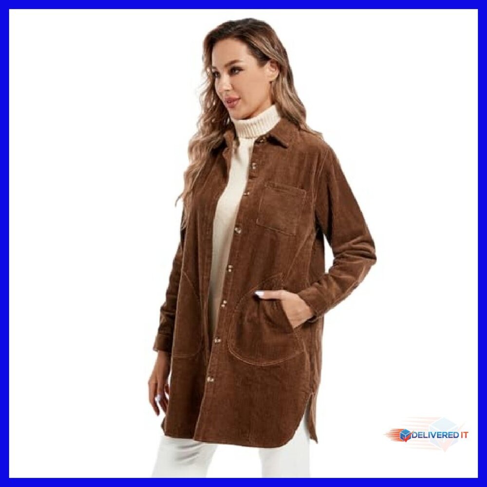 Corduroy Button-Down Shacket With Pockets - Long … - image 7